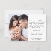 Foto Birth Stats Calligraphy Name New Baby Dankeskarte (Rückseite)