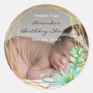 Foto Birthday BabyTropical Gold Bridal Vielen Dank Runder Aufkleber
