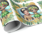 Foto Birthday Black Fairy Niedlich Green Yellow Go Geschenkpapier (Rolleneckpunkt)