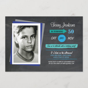 Foto Birthday Blue Chalk Aquamarin Einladung