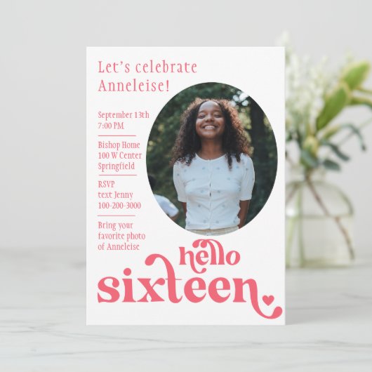 Foto Birthday Einladung für sie | Sechzehn (Stehend Vorderseite)