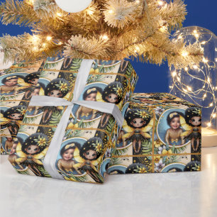 Foto Birthday Fairy Black Yellow Gold Niedlich Geschenkpapier