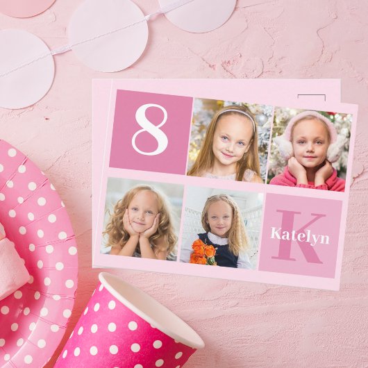 Foto Birthday Girl Hübsch Pink Monogram Chic Postkarte