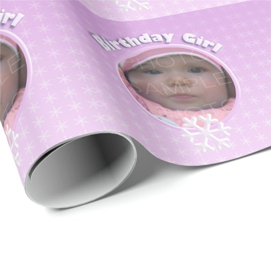 Foto Birthday Girl Pink Winter Onederland Geschenkpapier (Rolleneckpunkt)