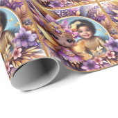 Foto Birthday Little Black Fairy Lila Gelb Geschenkpapier (Rolleneckpunkt)