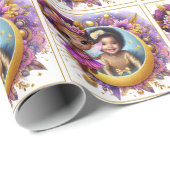 Foto Birthday Little Black Fairy Lila Gold Geschenkpapier (Rolleneckpunkt)