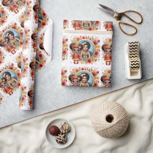 Foto Birthday Little Black Fairy Red Gold Geschenkpapier (Kunsthandwerk)