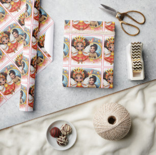 Foto Birthday Little Black Fairy Red Gold Geschenkpapier