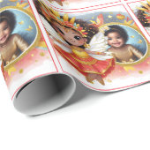 Foto Birthday Little Black Fairy Red Gold Geschenkpapier (Rolleneckpunkt)
