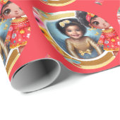 Foto Birthday Little Black Fairy Red Gold Geschenkpapier (Rolleneckpunkt)