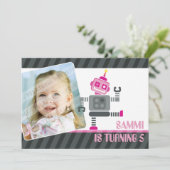 FOTO BIRTHDAY PARTY ERSUCHT: Roboter tanzen 5L Einladung (Stehend Vorderseite)