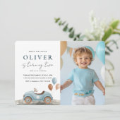 Foto Birthday | Party für Blauautos Einladung (Stehend Vorderseite)