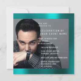 Foto Birthday Party Grau Aquamarin grüne VIP Metal Einladung