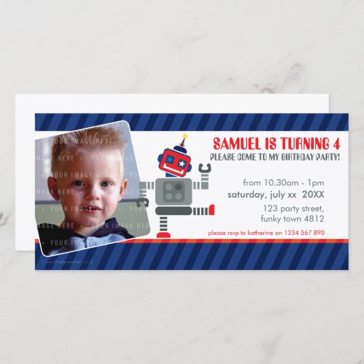 FOTO BIRTHDAY PARTY INVITE :: Roboter tanzen 3L (Vorne/Hinten)