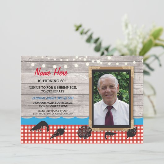 Foto Birthday Party Shrimp Boil Fisch Fisch Fisch Einladung (Stehend Vorderseite)
