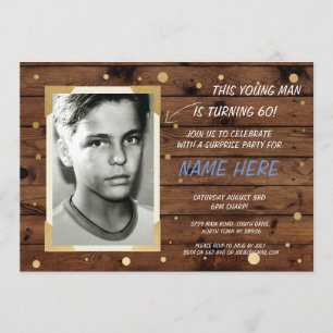 Foto Birthday Vintag Style Holz Einladung 40. 60.