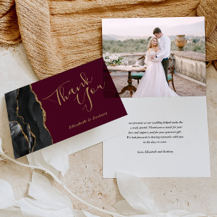 Foto Black Agate Gold Burgundy Hochzeit Vielen Dan Karte