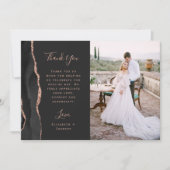 Foto Black Agate Rose Gold Script Hochzeit Dankeskarte (Vorderseite)