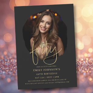 Foto Black and Gold Script 40. Geburtstag Einladung