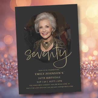 Foto Black and Gold Script 70. Geburtstag Einladung