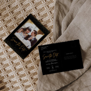 Foto Black and Gold Wedding Save the Date Postkarte
