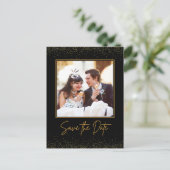Foto Black and Gold Wedding Save the Date Postkarte (Stehend Vorderseite)