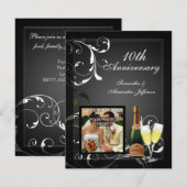 Foto "Black and White Silver Champagne" Jubiläum Einladung (Vorne/Hinten)