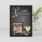 Foto "Black and White Silver Champagne" Jubiläum Einladung (Stehend Vorderseite)