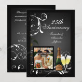 Foto "Black and White Silver Champagne" Jubiläum Einladung (Vorne/Hinten)