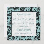 Foto Black Damask on Aqua Wedding Save the Date Einladung (Rückseite)
