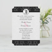 Foto Black Damask Wedites Einladung (Stehend Vorderseite)