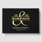 Foto Black Elegant Modern Wedding Gold Gästebuch (Vorderseite)