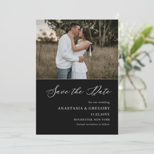 Foto Black | Elegant Wedding Save the Date Invita Einladung (Stehend Vorderseite)
