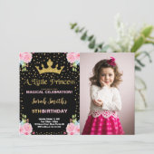 Foto Black Glitzer Crocess Princess Geburtstag Einladung (Stehend Vorderseite)