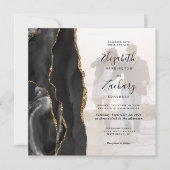 Foto Black Gold Agate Square Einladung zur Hochzei (Vorderseite)