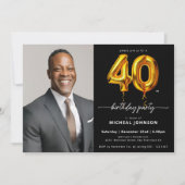 Foto Black Gold Ballon 40. Geburtstag Einladung (Vorderseite)