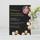 Foto Black Gold Ballon 89. Geburtstag Einladung (Stehend Vorderseite)