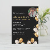 Foto Black Gold Ballon 93. Geburtstag Einladung (Stehend Vorderseite)