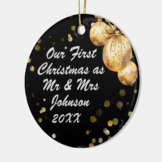 Foto Black Gold Erster Weihnachtsmann Mrs. Keramik Ornament (Links)