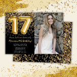 Foto Black Gold Kids Girl 17. Geburtstagsparty Einladung<br><div class="desc">Foto elegante Schwarz und Gold 17. Geburtstagsfeier Einladung für ein 17-jähriges Mädchen mit elegantem Drehbuch,  goldfarbenen Schriftart und lustigen Folienballons.</div>