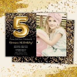 Foto Black Gold Kids Girl 5. Geburtstagsparty Einladung