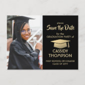 Foto Black & Gold Moderner Abschluss Save the Date Postkarte (Vorderseite)