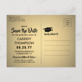 Foto Black & Gold Moderner Abschluss Save the Date Postkarte (Rückseite)