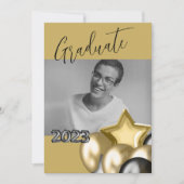 Foto Black Gold Script Calligraphy Balloon Einladung (Vorderseite)