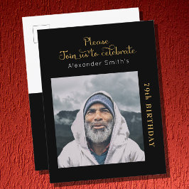 Foto Black Gold Script Geburtstag Einladungspostkarte