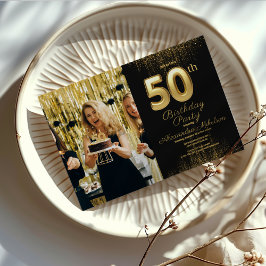 Foto Black Gold Typografie 50. Geburtstag Einladung