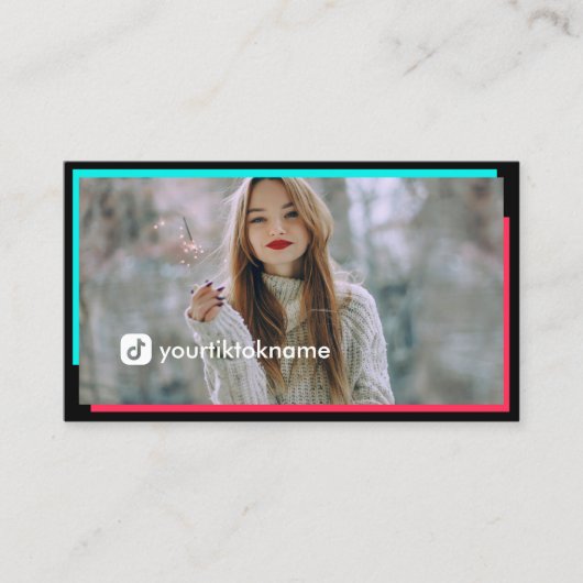 Foto Black Hot Pink Türkis QR Code Visitenkarte (Vorderseite)