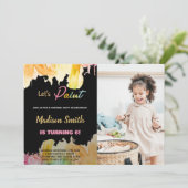 Foto Black Let's Paint Birthday Einladungen (Stehend Vorderseite)