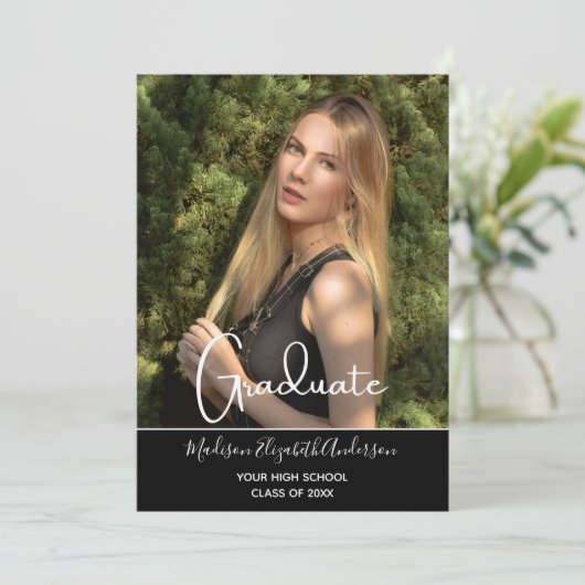 Foto Black Modern High School Graduation Party Einladung (Stehend Vorderseite)