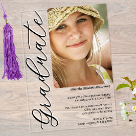 Foto Black N White Girly Script Graduation Party Acryleinladungen
